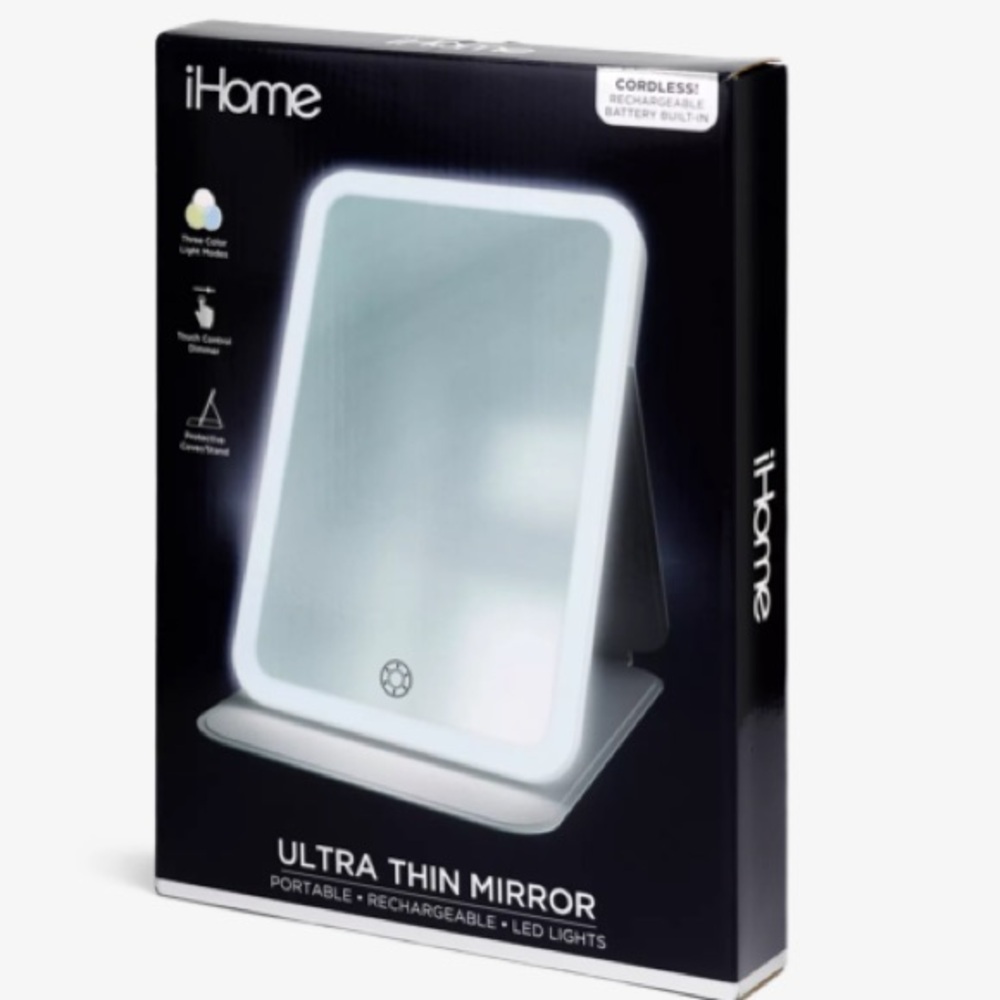 iHome's Ultra Thin Portable Wireless Rechargeable Mirror for Home or Travel